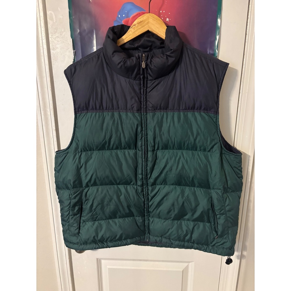 Eddie Bauer Mens XL Goose Down Puffer Vest Green Navy Blue Colorblock Quilted